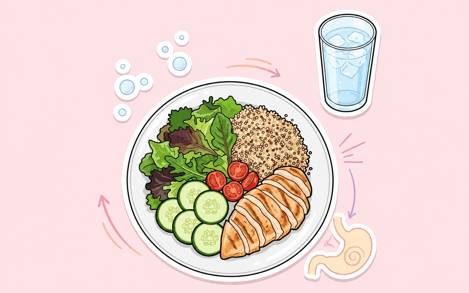 Assiette équilibrée avec légumes, quinoa et protéines pour illustrer une alimentation à index glycémique modéré