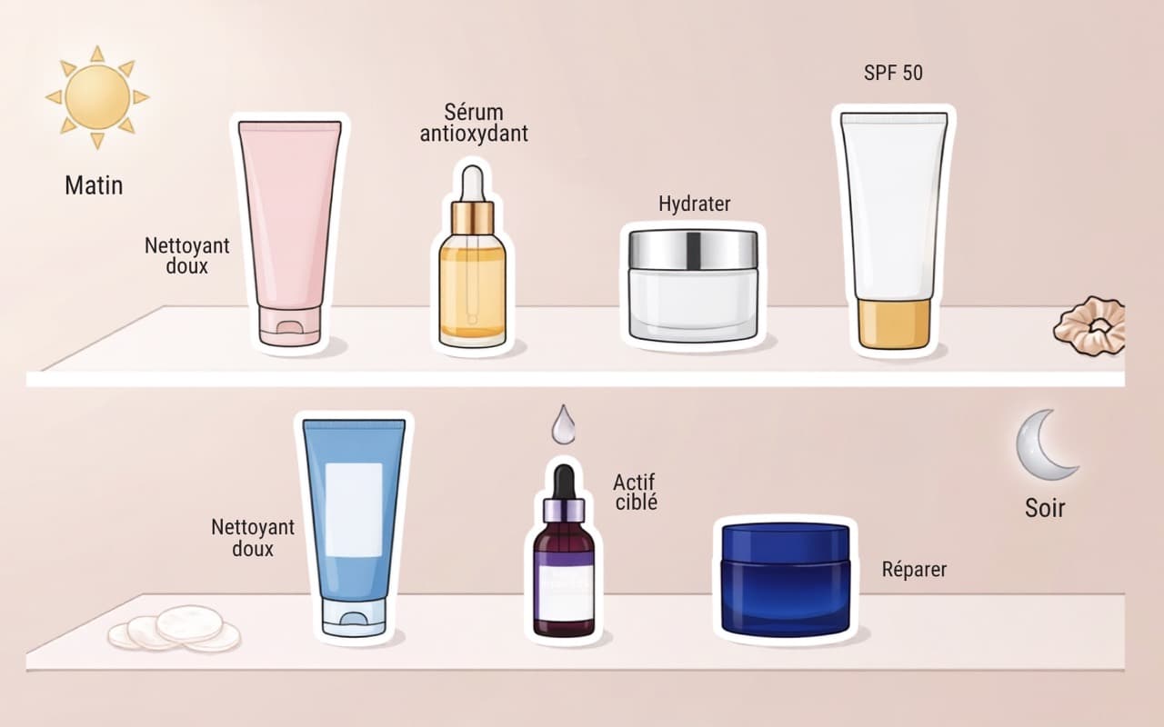 Routine de soins matin et soir pour limiter les boutons avant les règles
